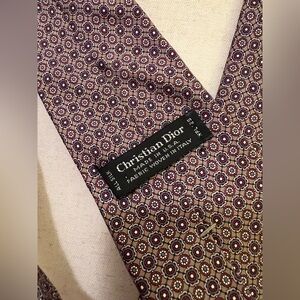 Christian Dior Men's Silk Tie - Gray and Navy EUC Vintage